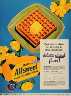1949 Ad Swift Brookfield Allsweet OleoMargarine Waffle   ORIGINAL 