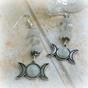 Full Moon Triple Moon Moonstone Earrings,Wiccan,pagan  