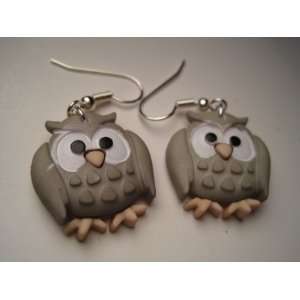  Owl Dangle Earrings   Gray Grey Jewelry