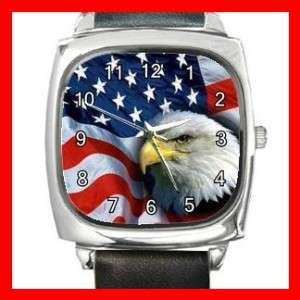 Eagle American Flag Nation Square Metal Wrist Watch New  