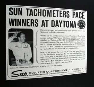 Sun Tachometers Fred Lorenzen 1965 Daytona 500 print Ad  