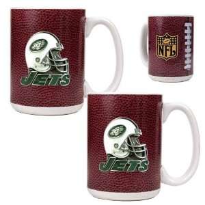  New York Jets NFL 2pc Gameball Ceramic Mug Set   Helmet 