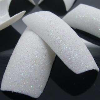 100Pcs White Glitter Shining French Style Acrylic False Nail Tips 