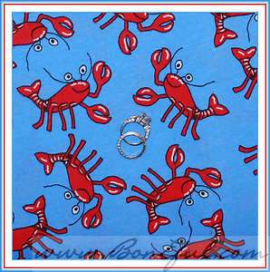   Lobster Seafood Cotton KNIT Red Blue White Island Tropical HTF  