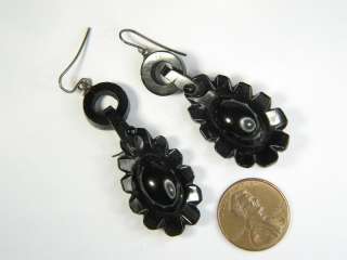 LOVELY ANTIQUE VICTORIAN ENGLISH WHITBY JET DROP EARRINGS c1880  