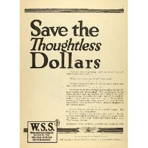  1918 Ad World War I War Savings Stamps United States Government 