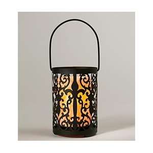   Metal Fleur De Lis Lantern with LED Candle and Timer