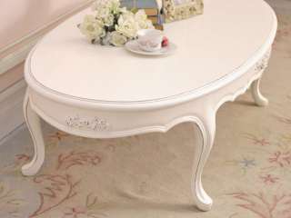 8447   Shabby White Oval Coffee Table with Roses
