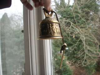 Old Brass Hand Bell Asyrian figures Ornate Figural Vintage hand bell 