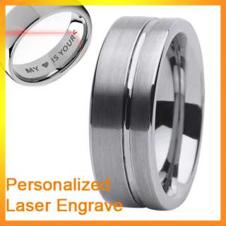 engrave 8mm mens groove brushed tungsten carbide ring  