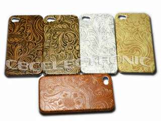   5pc/lot Wood Flower Embossed Hard case cover for iphone 4 4G  
