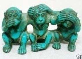 Rare Tibet turquoise carve 3 monkey statue  