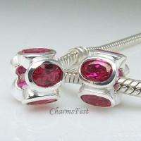 925 Silver Ruby Red Oval Lights fit European Bead Charm  
