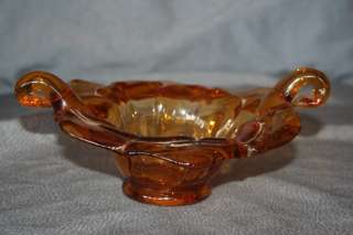 Amber Art Glass Bowl with Outward Curled Handles  