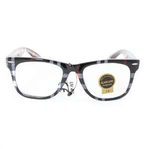 Wayfarer Fashion Sunglasses 1888 Black Checker Plastic Frame Clear 