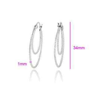 Perfect 9K White Gold Filled Womens 2 Circle Hoop Earrings  