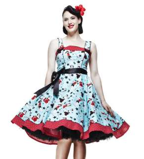 HELL BUNNY DIXIE prom 50s DRESS swing BLUE SIZE 8 18  