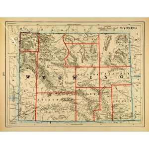 1893 Print Map Wyoming State Counties Yellowstone National Park 