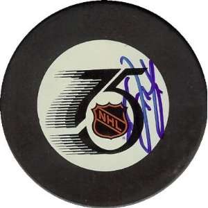  Reggie Leach autographed Hockey Puck (NHL 75th Aniv 
