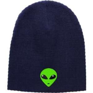  Green Alien Head Embroidered Skull Cap   Navy Everything 