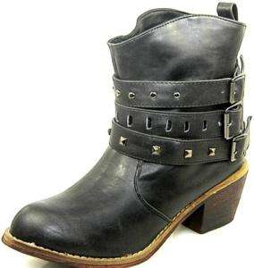 Western Cowboy Vintage Ankle High Bootie Shoes Black  