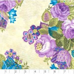  45 Wide Rose Floral Bouquet Ivory/Purple Fabric By The 