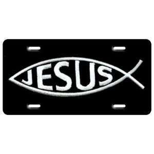  Black/Silver Jesus Fish License Plate Automotive