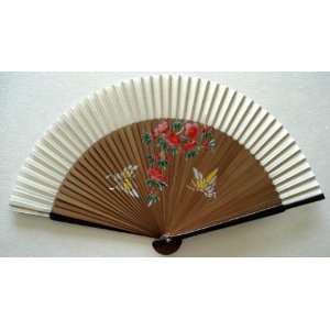  Chinese Art Painting Silk Bamboo Fan Butterfly Flower 