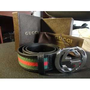  Gucci Belt (Gucci Canvas Red, Black & Green GG Buckle Belt 