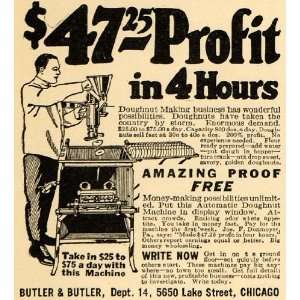 1923 Ad Doughnut Maker Big Profits Butler & Butler IL   Original Print 