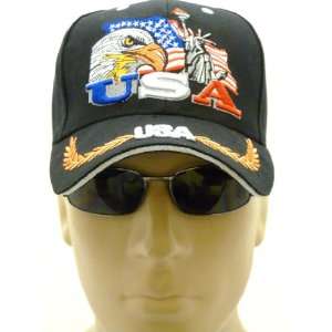 com American Bald Eagle Patriotic Baseball Cap, BLACK USA Hat, Eagle 