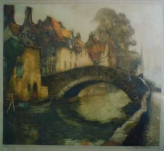 Bruges Canal Scene , a signed limited edition etching by Alfred Van 