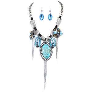   Blue And Clear Rhinestones; Chain Accents; Lobster Clasp Closure