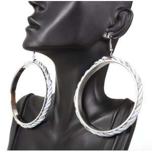   Blue and Silver Snake Style 3 Inch Hoop Earrings Mob Wives Lady Gaga