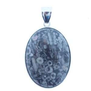 Pendants   Insect Fossil Jasper Oval Inlay Silver Plated Base Metal 