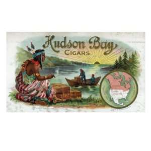 Hudson Bay Brand Cigar Inner Box Label, Native American Premium Poster 