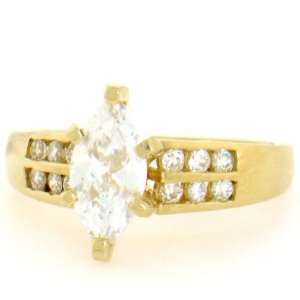    10K Solid Gold CZ Marquise Channel Set Engagement Ring Jewelry