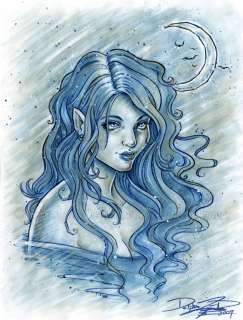 Midnight Blue Fairy Pinup Elf Gothic PRINT DELPHINE art  