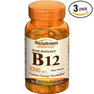 Sundown Vitamin B12, 1000 mcg, 60 Tablets (Pack of 3)