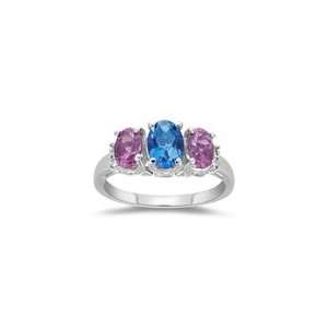   Pink Tourmaline & Blue Topaz Three Stone Ring in 14K Gold 6.5 Jewelry