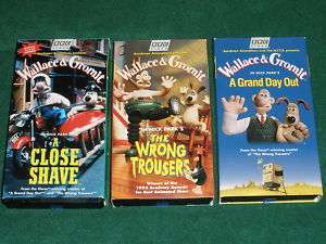 Lot of 3~Wallace & Gromit VHS Videos~Close Shave~Wrong  