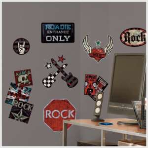 ROCK N ROLL Boys Wall Stickers Guitar Skull Decals Sign  