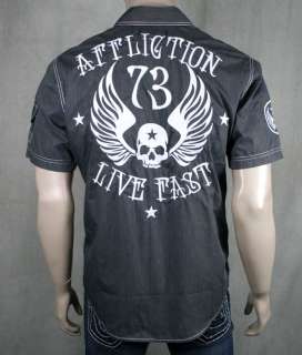 AFFLICTION Mens METAL MERCY button down shirt woven embroidered 