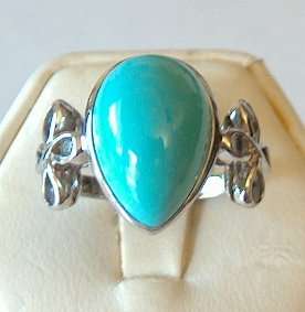   GOLD PEAR 5.50CT GENUINE TURQUOISE AND TANZANITE RING 14KT  