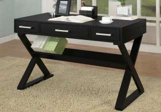 Black Finish Wood Home Office Writing Desk With Storage  