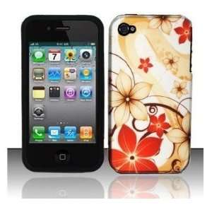 Iphone 4, 4s Phone Protector Hard Cover Case Red Flower Design And Pry 