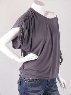 Grey Off the Shoulder Gathering Waistband Top M  