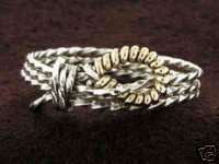 Lariat Ring, silver with Gold Trim Sizeable 4   11 Ropers Rodeo Horse 