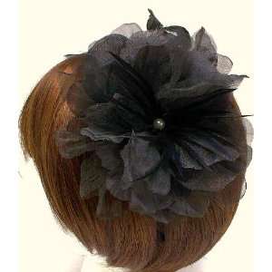  Gothic Lolita Black Big Flower and Feather Hair Band 