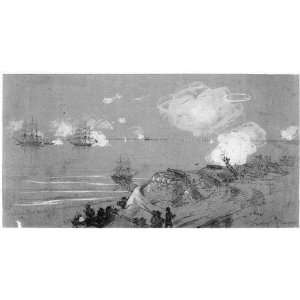 Drawing U.S. Corvettes Cumberland and Sarataga engaging rebel steamer 